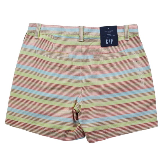 CC - Gap Womens Shorts 2 City Short Mid Rise Red Yellow Blue Stripe Casual NWT - Picture 2 of 10